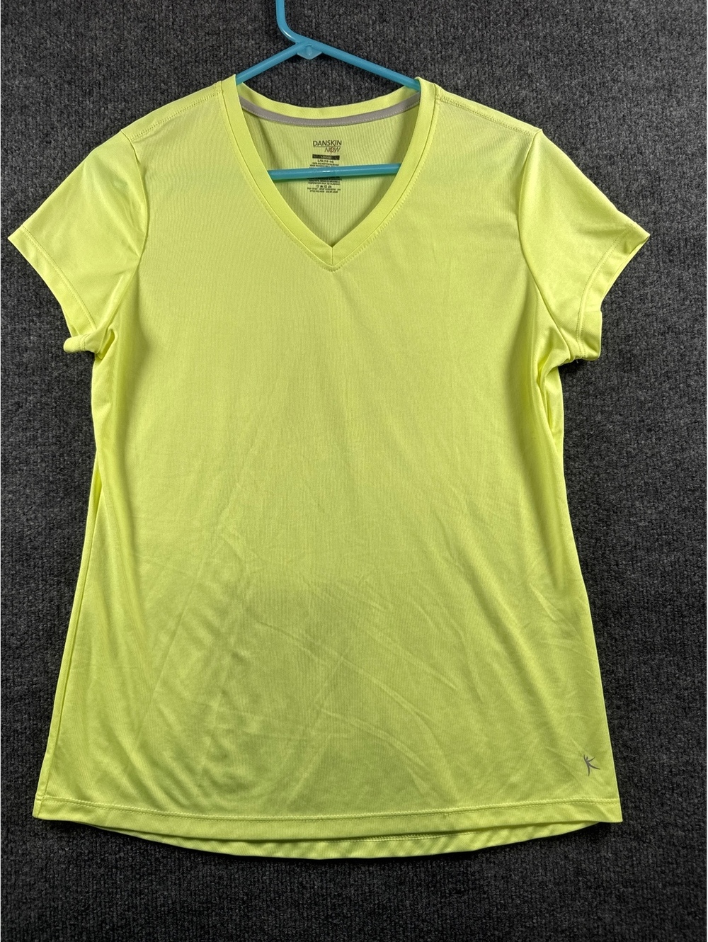 Danskin Now Womens Loose Fit V Neck Athletic T-Shirt Size L 12-14 Lime Green